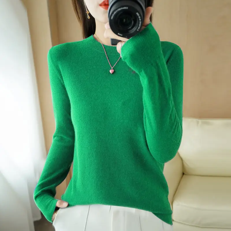 Women Grey Crewneck Sweater Slim Fit Long Sleeve - Image 8