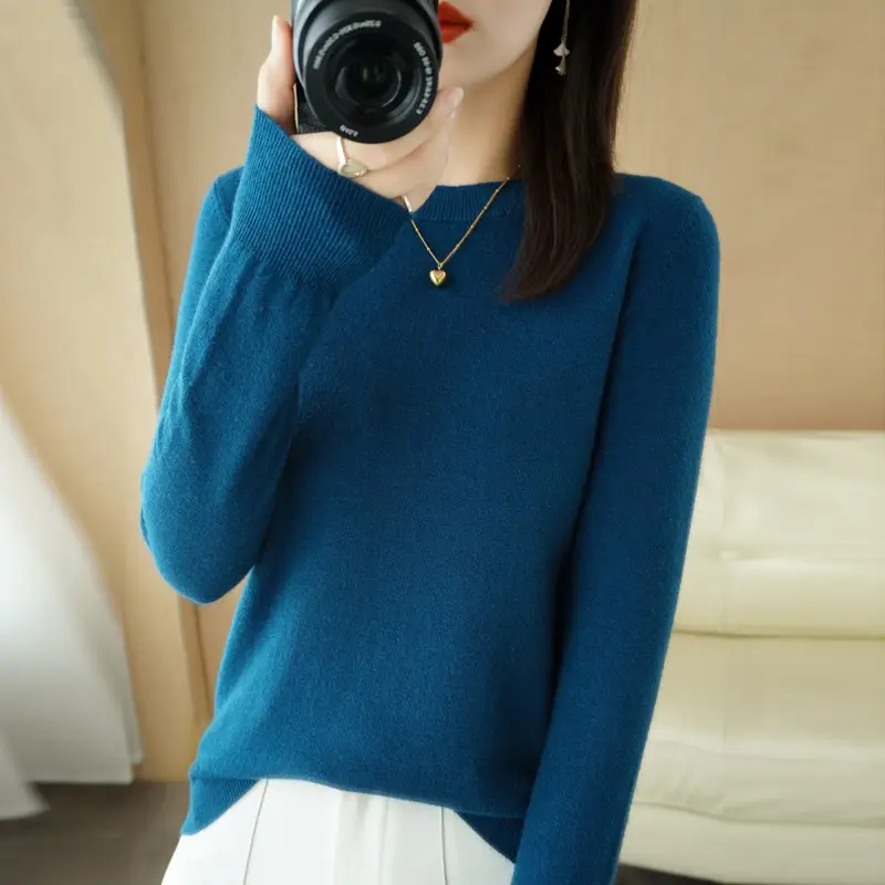 Women Grey Crewneck Sweater Slim Fit Long Sleeve - Image 9