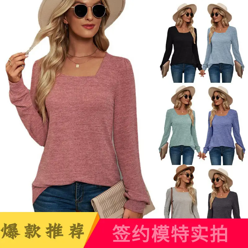 2022 Amazon Autumn T-Shirt U-Collar Sleeve Casual Loose