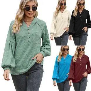 2022 Amazon Autumn T-Shirt U-Collar Sleeve Casual Loose — feature 3