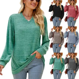2022 Amazon Autumn T-Shirt U-Collar Sleeve Casual Loose — feature 4