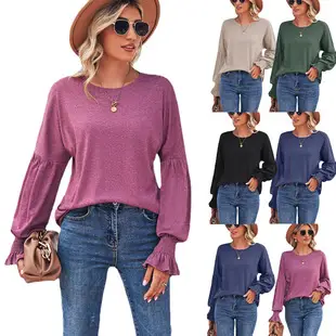 2022 Amazon Autumn T-Shirt U-Collar Sleeve Casual Loose — feature 7