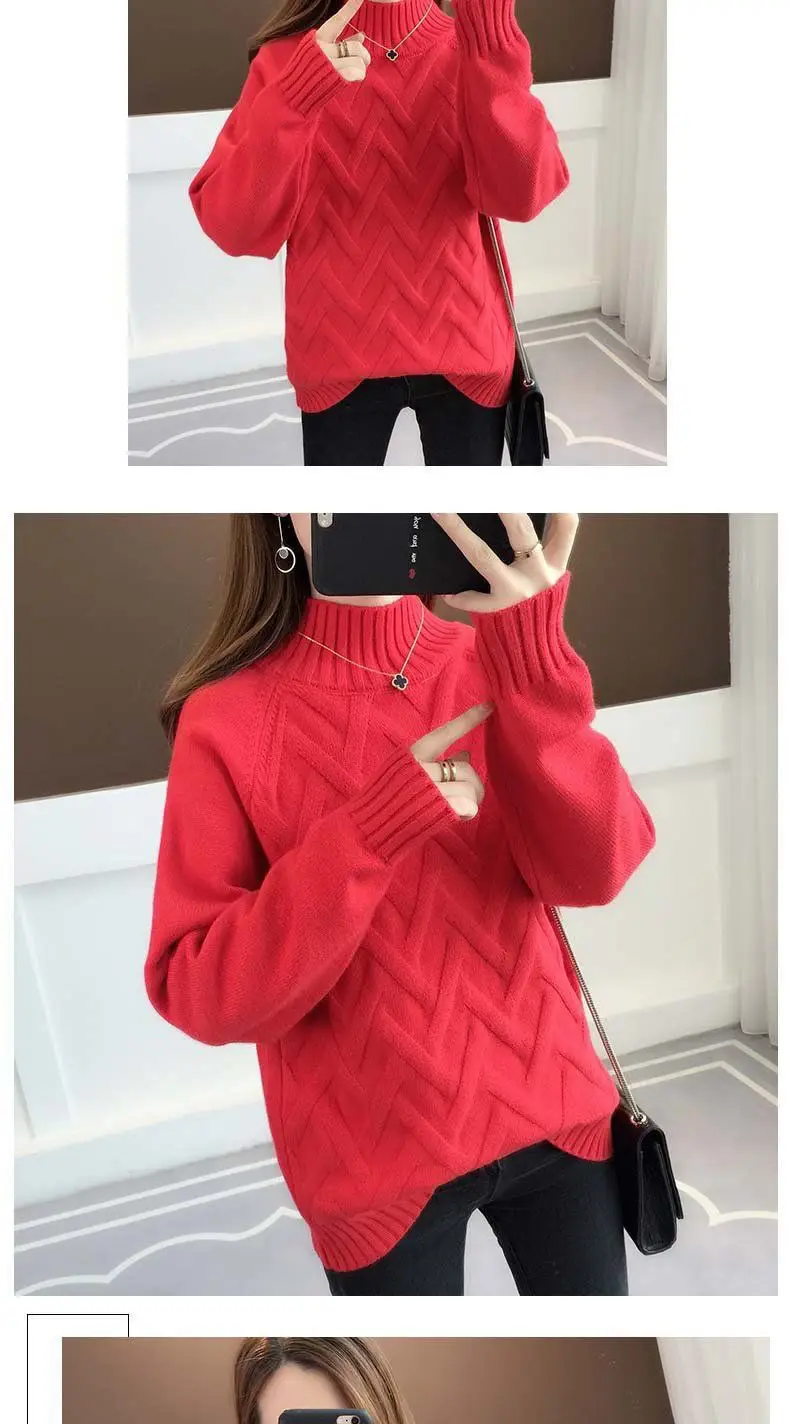 Women Knitted Half Turtleneck Sweater 2022 Winter — feature 12