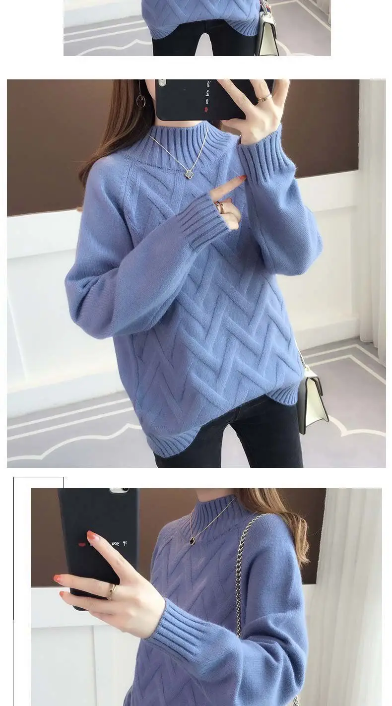 Women Knitted Half Turtleneck Sweater 2022 Winter — feature 2