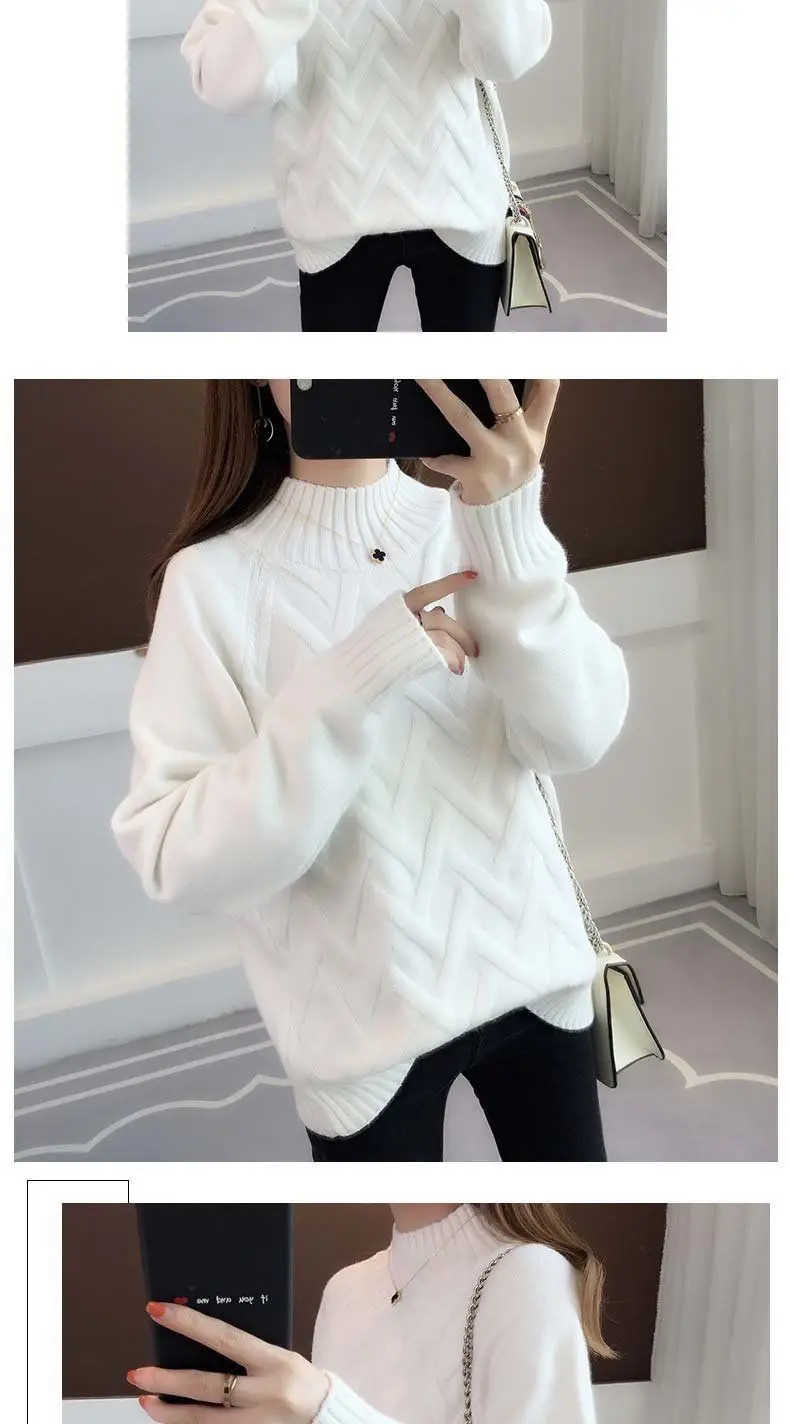 Women Knitted Half Turtleneck Sweater 2022 Winter — feature 8