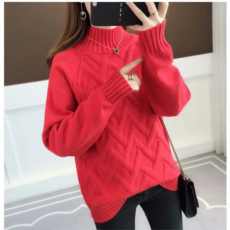 Women Knitted Half Turtleneck Sweater 2022 Winter - Image 3