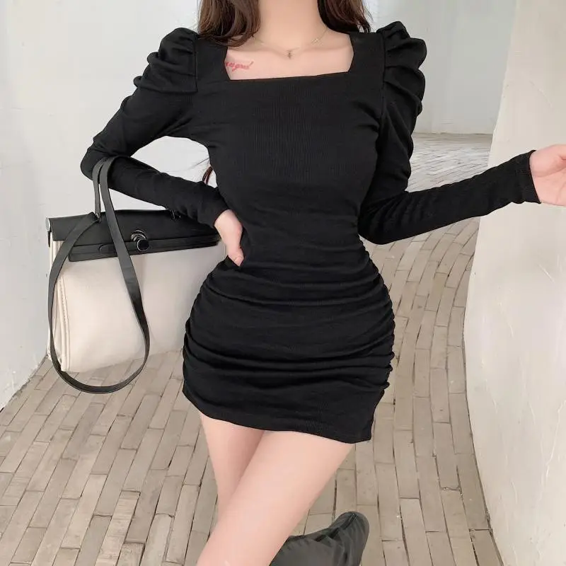 Women Puff Sleeve Pleated Skirt Brown