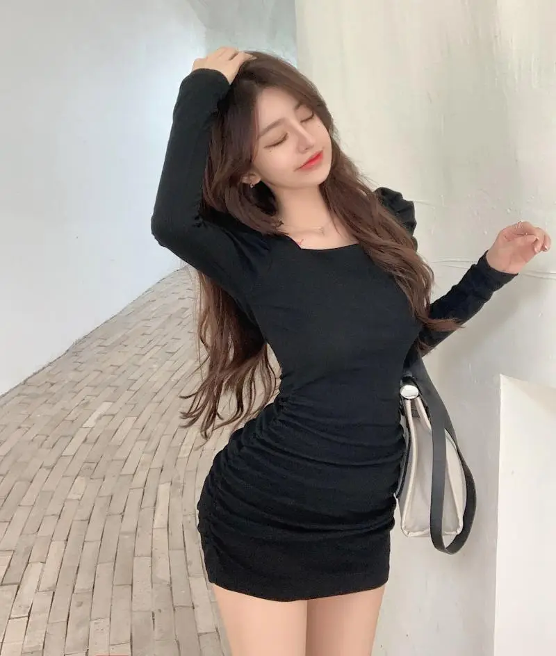 Women Puff Sleeve Pleated Skirt Brown — feature 12