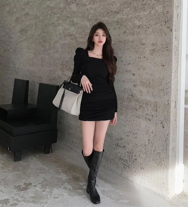 Women Puff Sleeve Pleated Skirt Brown — feature 13