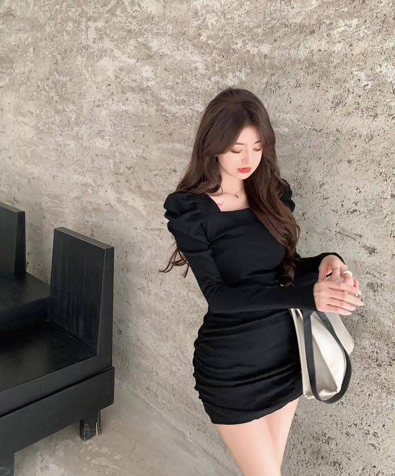 Women Puff Sleeve Pleated Skirt Brown — feature 14