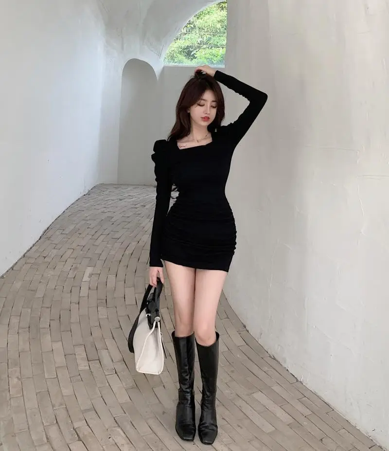 Women Puff Sleeve Pleated Skirt Brown — feature 15