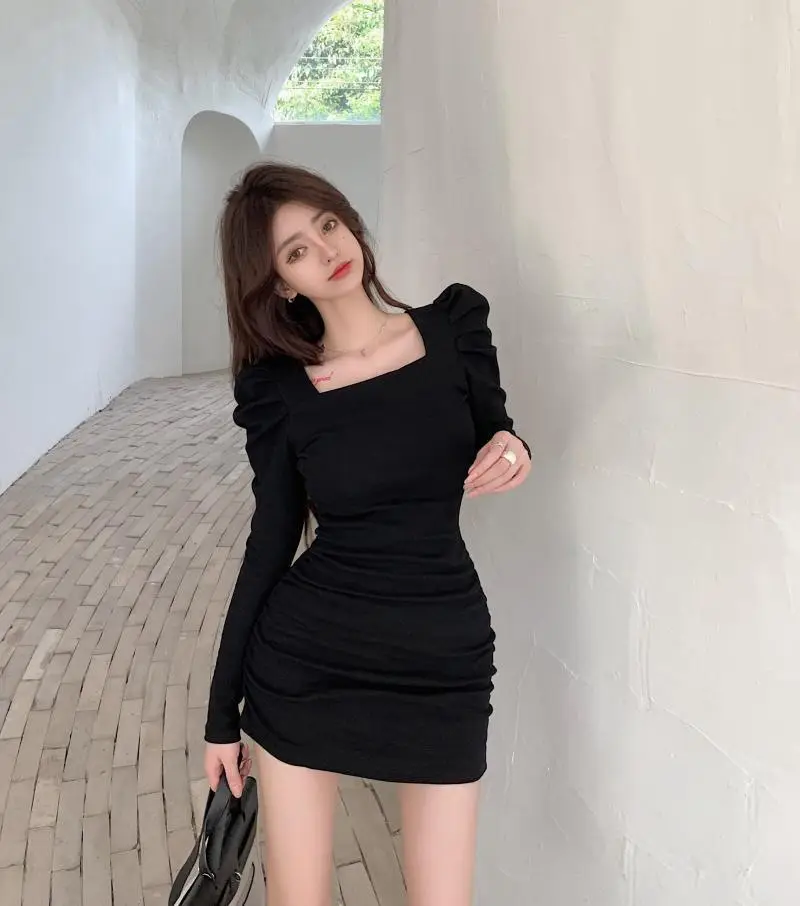 Women Puff Sleeve Pleated Skirt Brown — feature 9
