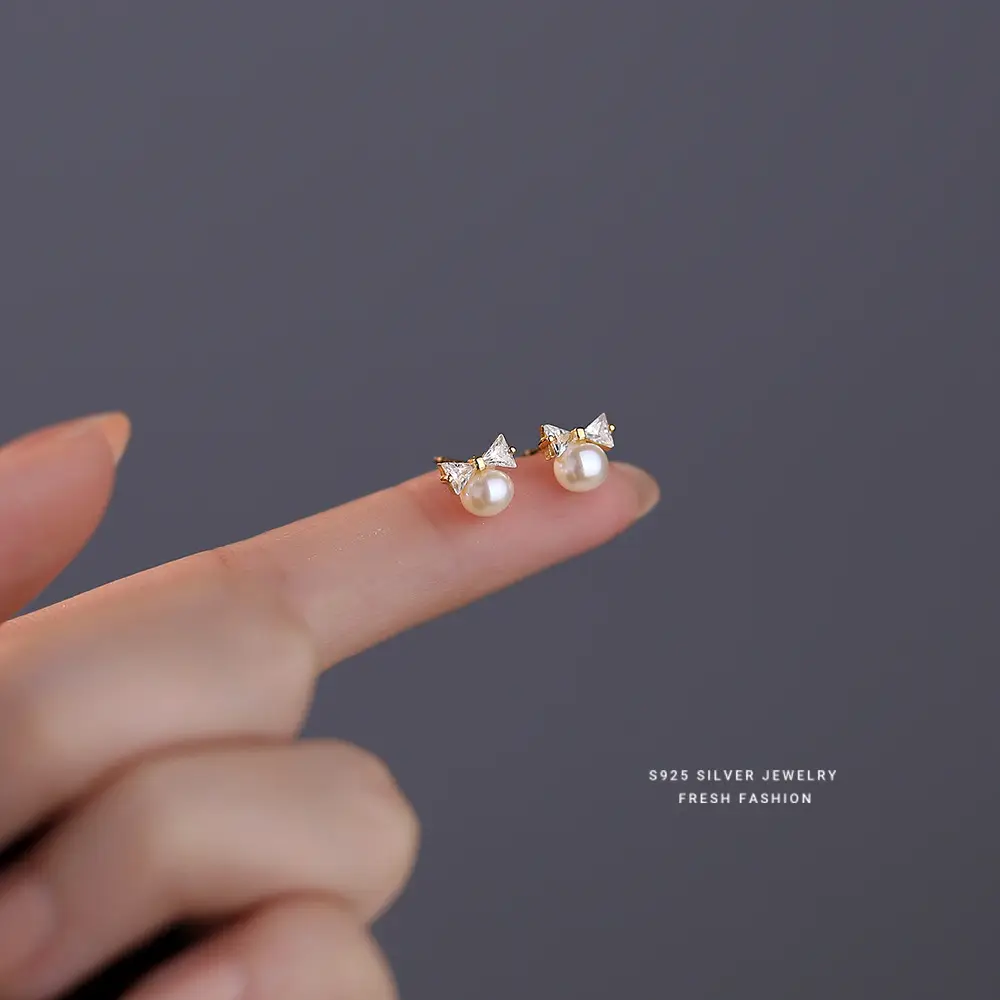 S925 Sterling Silver Bow Pearl Earrings for Women - Image 4