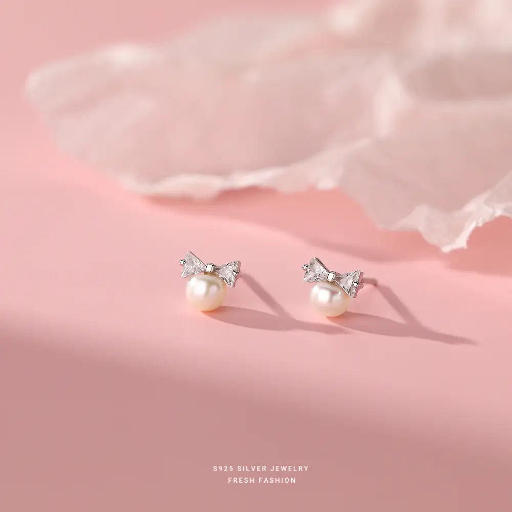 S925 Sterling Silver Bow Pearl Earrings for Women - Image 6