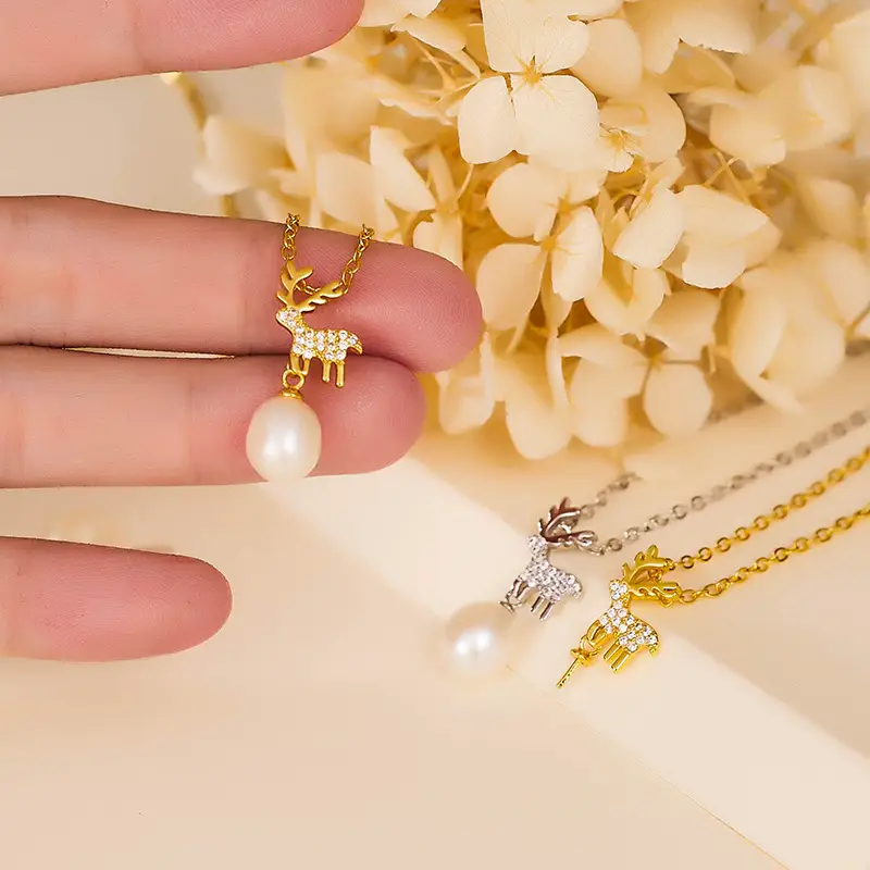 Little Elk DIY Pendant with Diamond & Pearl Necklace - Image 2