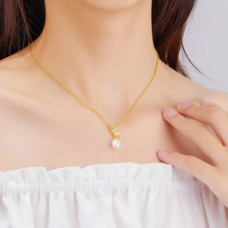 Little Elk DIY Pendant with Diamond & Pearl Necklace - Image 3
