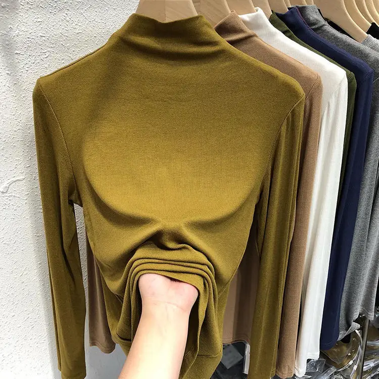 Women's Long Sleeve Solid Olive Green T-Shirt — feature 1