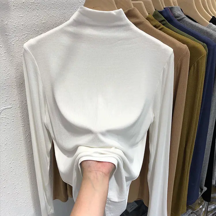 Women's Long Sleeve Solid Olive Green T-Shirt - Image 8