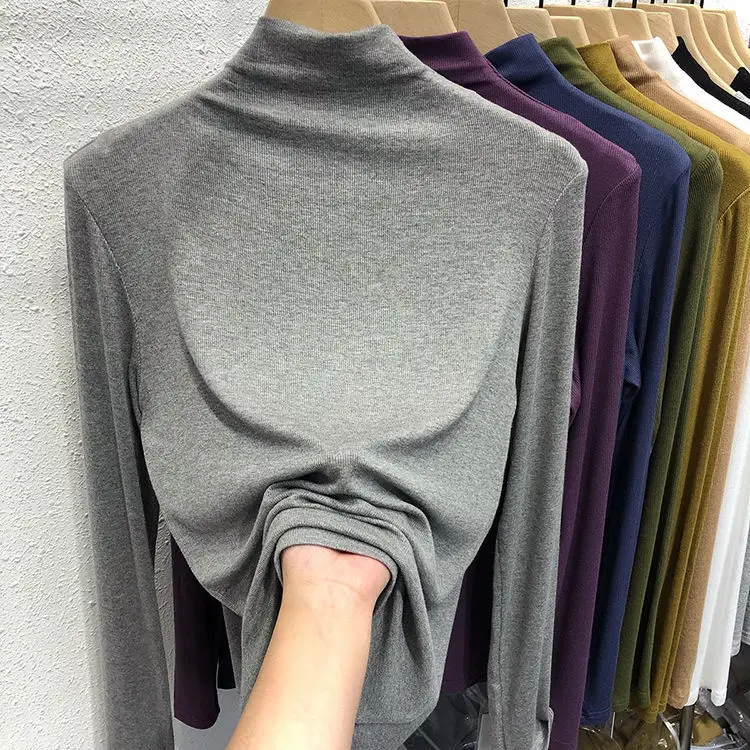 Women's Long Sleeve Solid Olive Green T-Shirt - Image 5