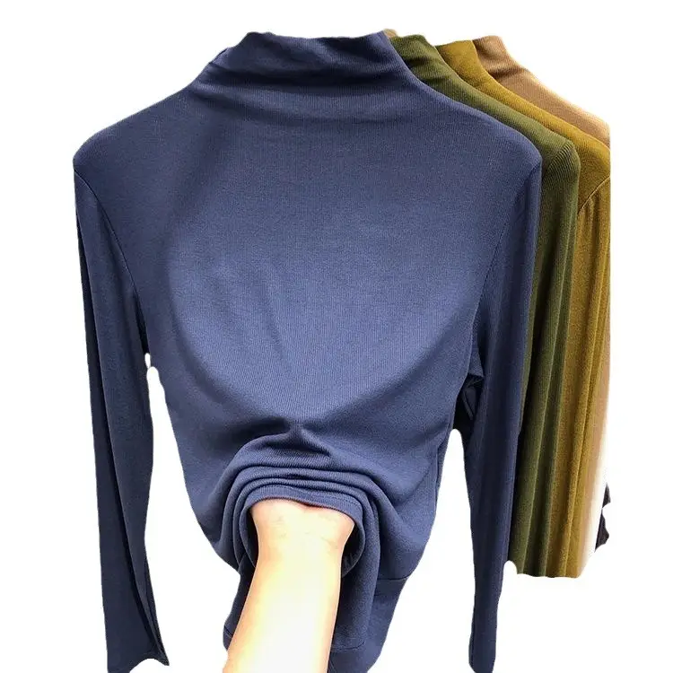Women's Long Sleeve Solid Olive Green T-Shirt - Image 9