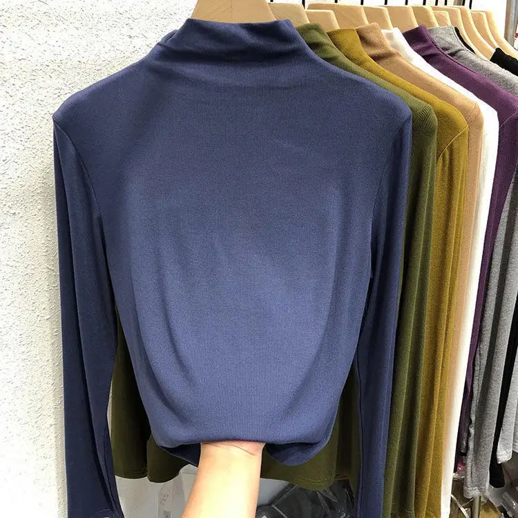 Women's Long Sleeve Solid Olive Green T-Shirt — feature 12