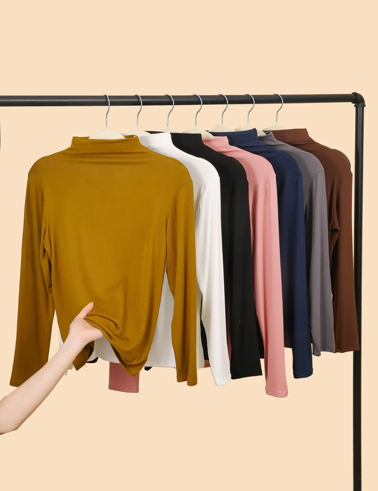 Women's Long Sleeve Solid Olive Green T-Shirt — feature 17