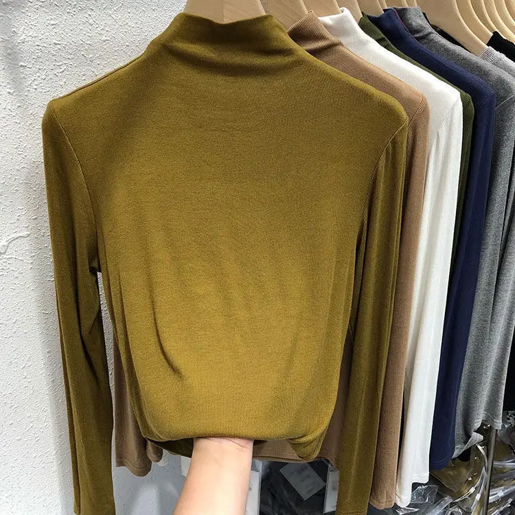 Women's Long Sleeve Solid Olive Green T-Shirt — feature 2