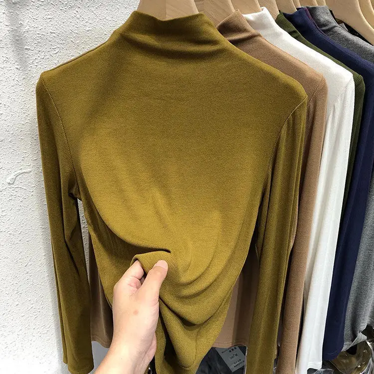 Women's Long Sleeve Solid Olive Green T-Shirt — feature 4