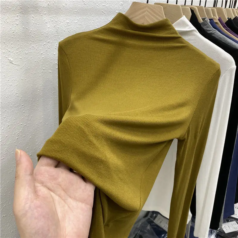 Women's Long Sleeve Solid Olive Green T-Shirt - Image 3