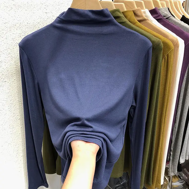 Women's Long Sleeve Solid Olive Green T-Shirt — feature 10