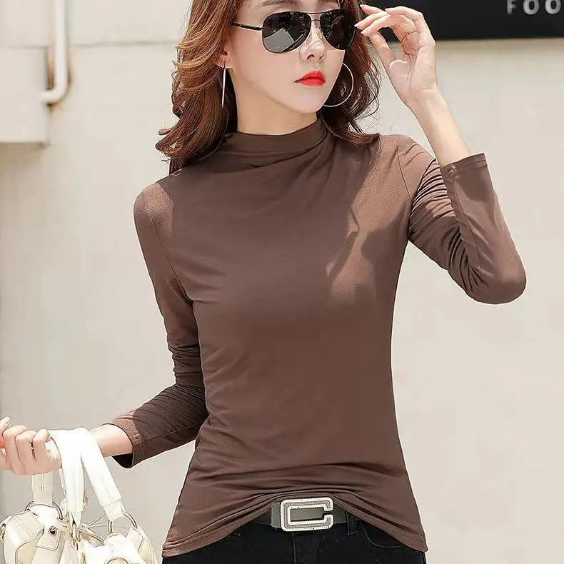Women's Long Sleeve Solid Olive Green T-Shirt - Image 4