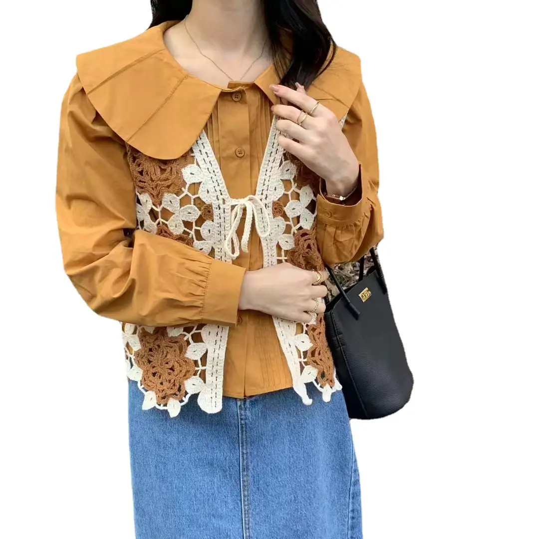 Women's Green Lace-Up Hollow Knitted Vest - Image 12