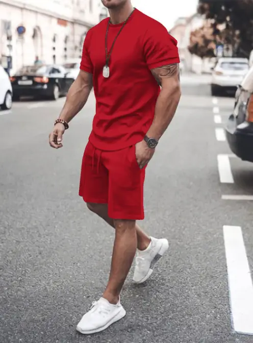 Men Grey Shorts Set Summer Wear Short Sleeve - Image 3