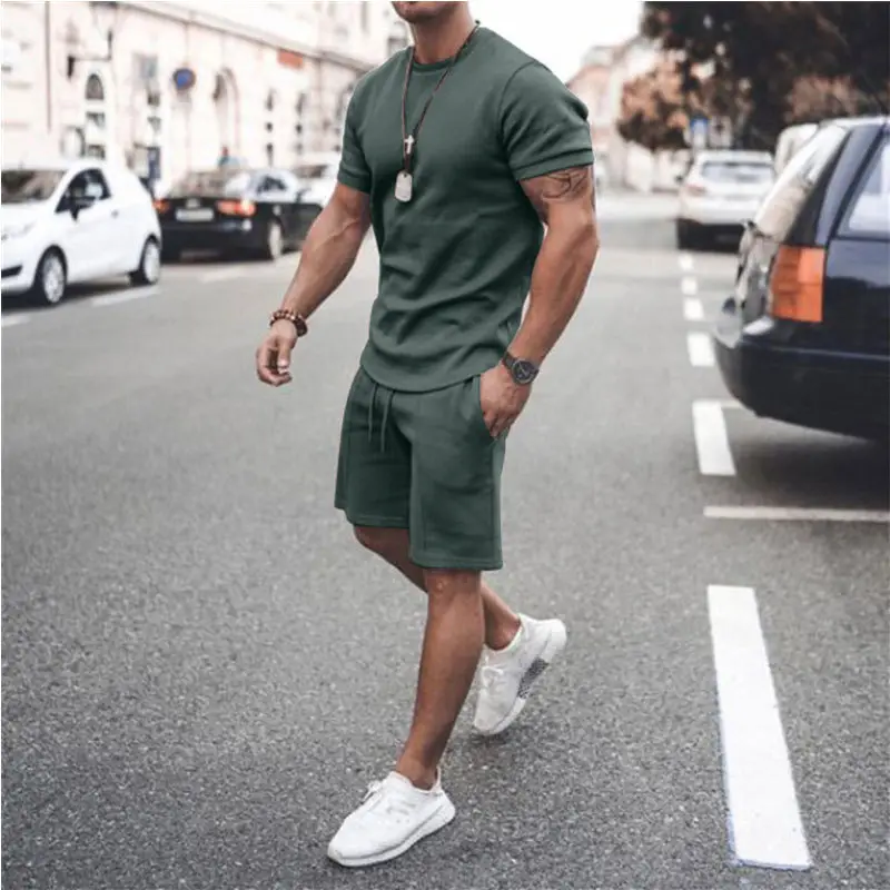Men Grey Shorts Set Summer Wear Short Sleeve - Image 5