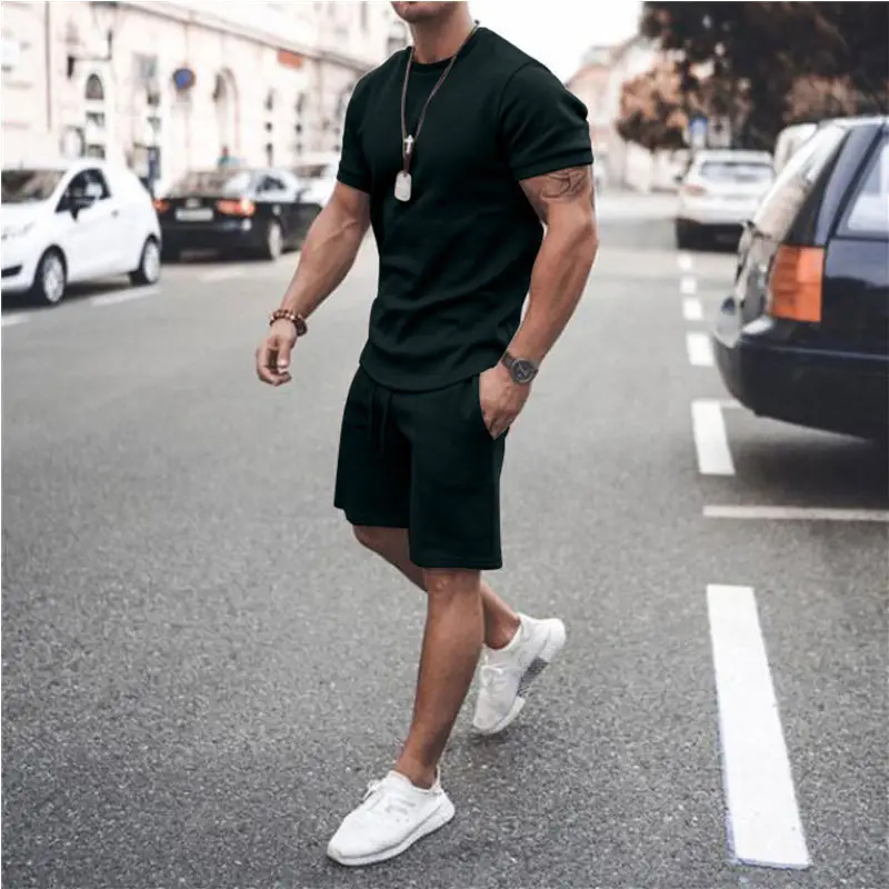 Men Grey Shorts Set Summer Wear Short Sleeve - Image 6