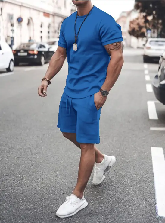 Men Grey Shorts Set Summer Wear Short Sleeve - Image 8