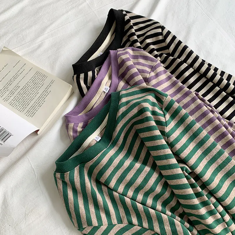 Women Striped Long Sleeve Cotton Top Autumn 2026 - Image 8