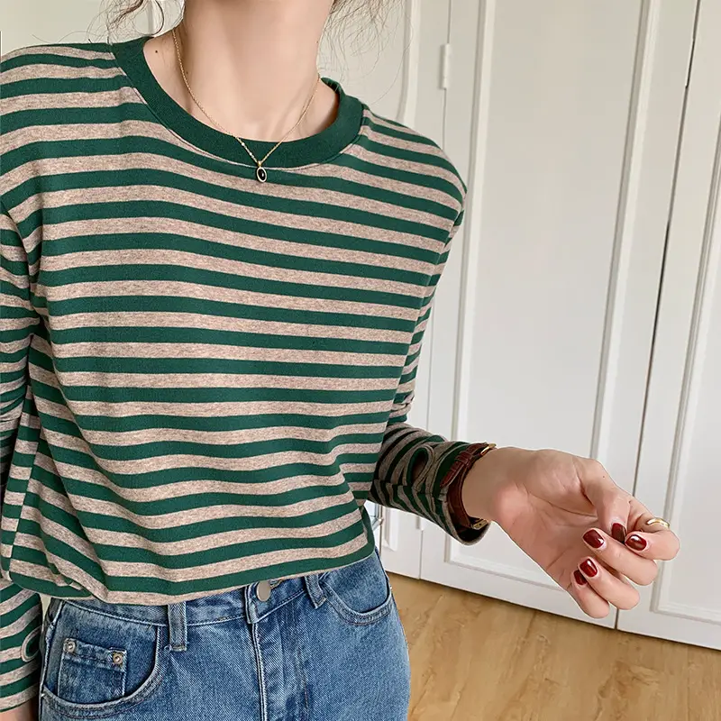 Women Striped Long Sleeve Cotton Top Autumn 2026 - Image 3