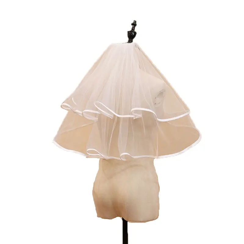 2022 New Children's Small Veil Satin Edge Wedding Dress - Image 5