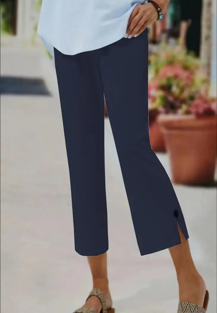 Women Cross-Border Cotton Linen Cropped Pants White Elastic Waist - Image 2