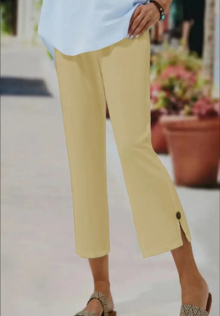 Women Cross-Border Cotton Linen Cropped Pants White Elastic Waist - Image 3