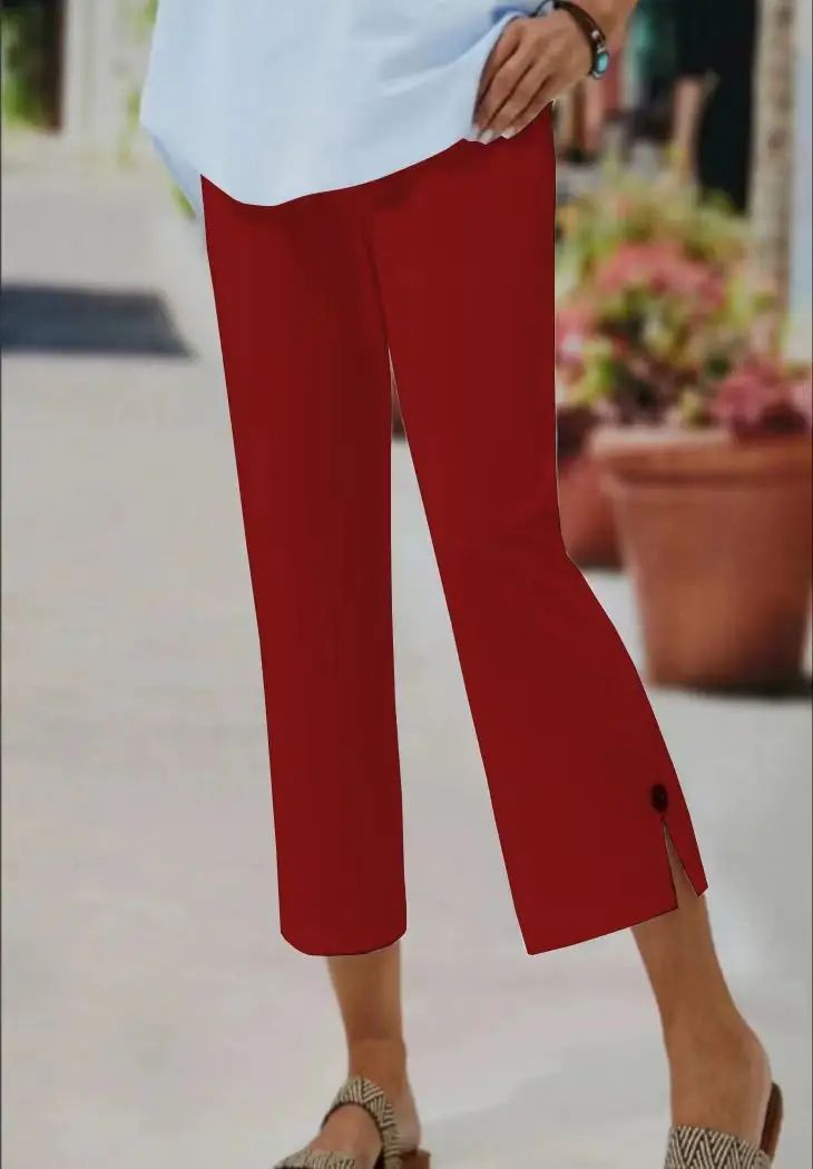 Women Cross-Border Cotton Linen Cropped Pants White Elastic Waist - Image 4