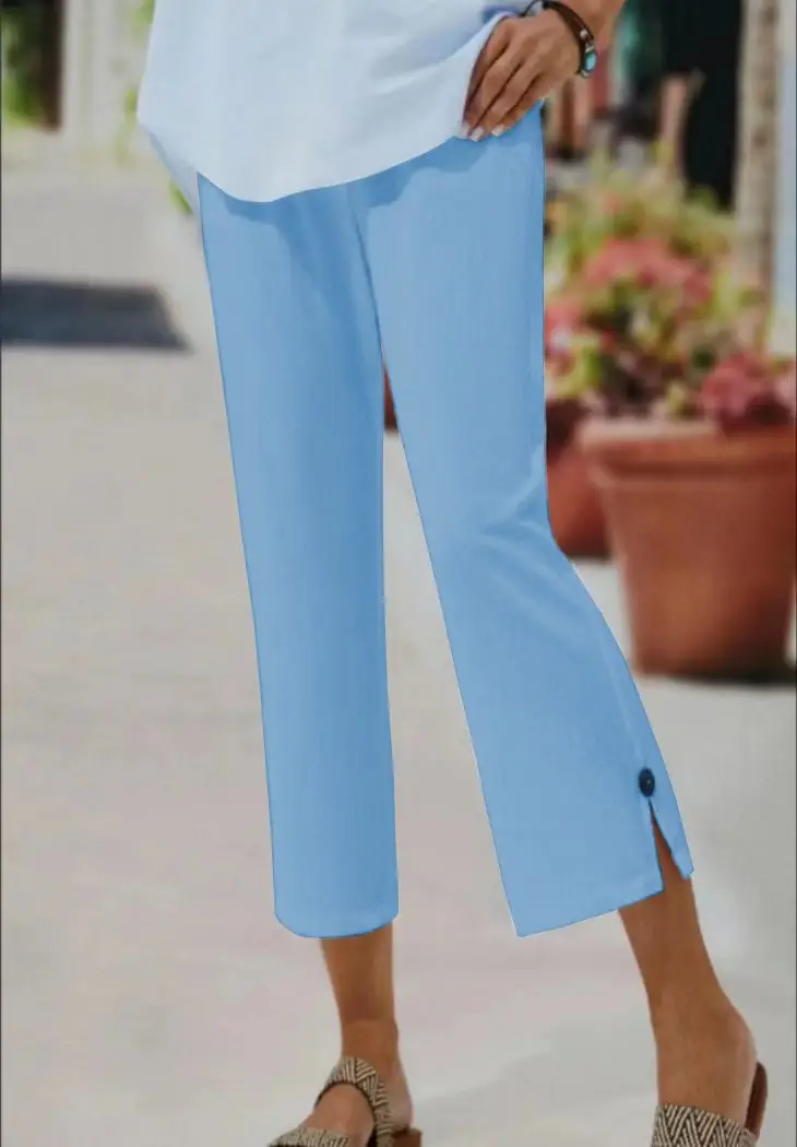 Women Cross-Border Cotton Linen Cropped Pants White Elastic Waist - Image 5