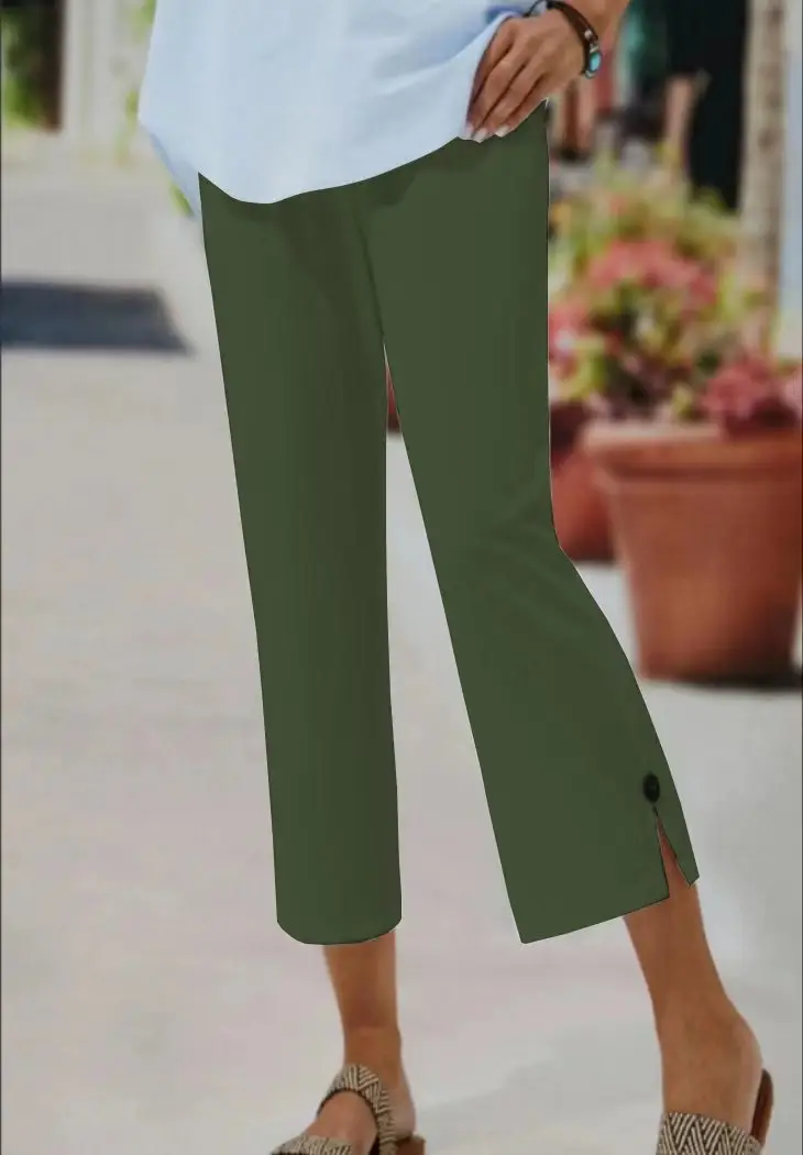 Women Cross-Border Cotton Linen Cropped Pants White Elastic Waist - Image 6