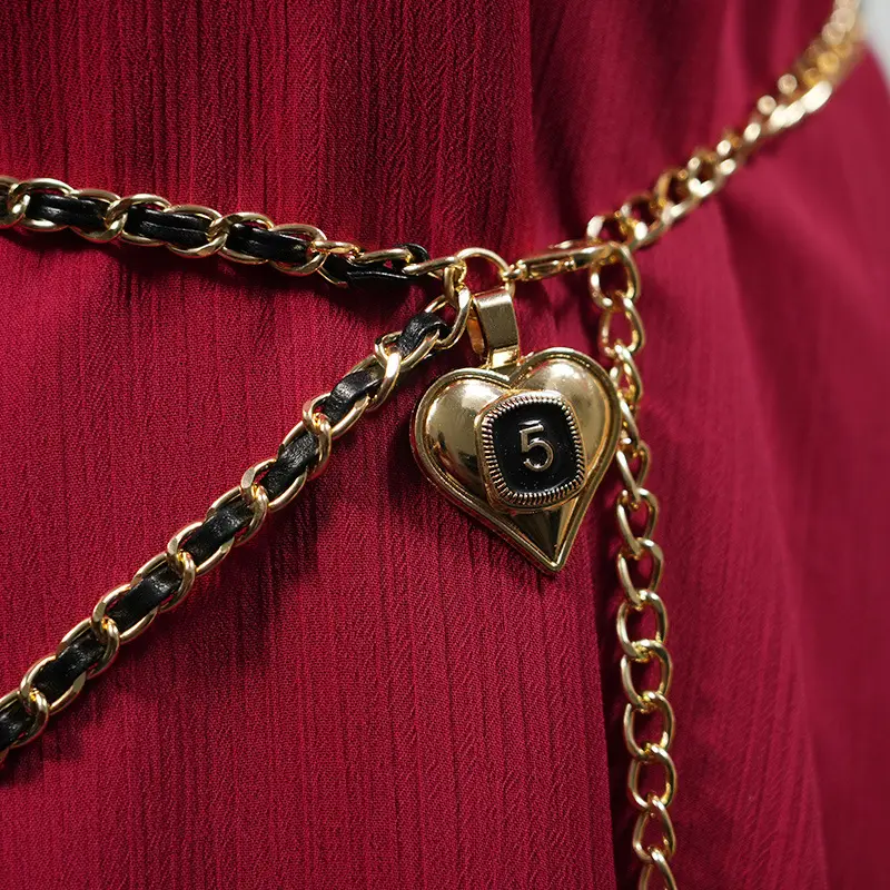 Retro Heart Waist Chain Belt for Women Gold Black - Image 4