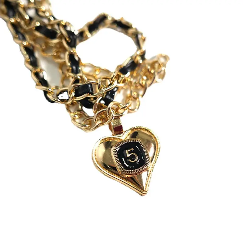 Retro Heart Waist Chain Belt for Women Gold Black - Image 7