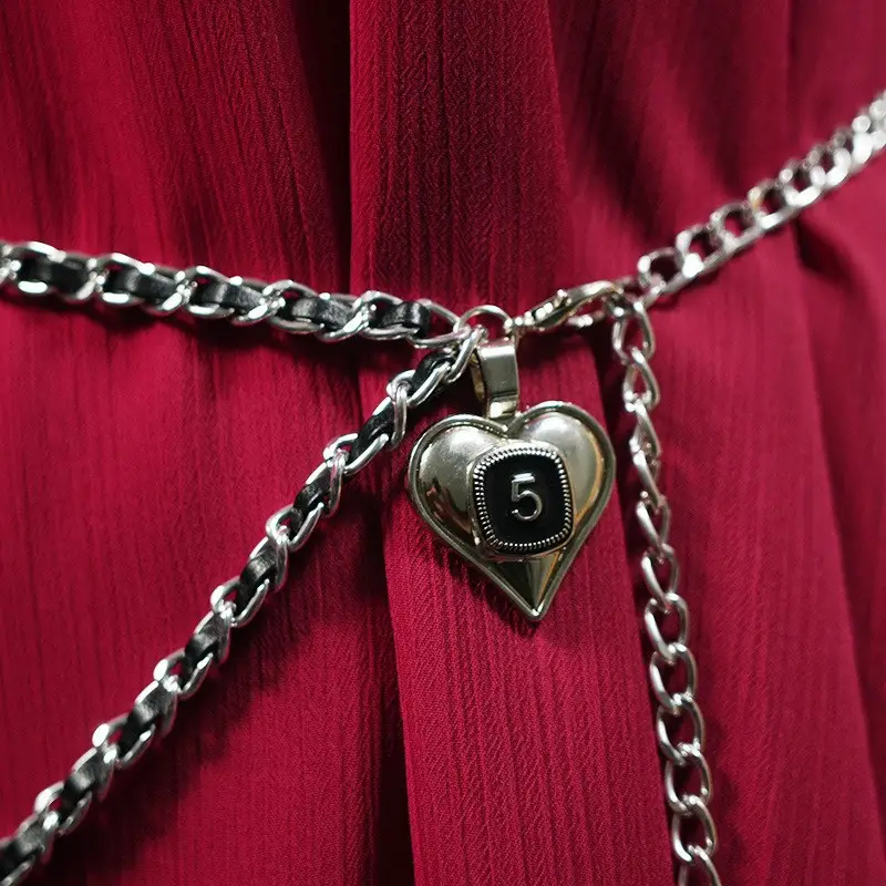 Retro Heart Waist Chain Belt for Women Gold Black - Image 2