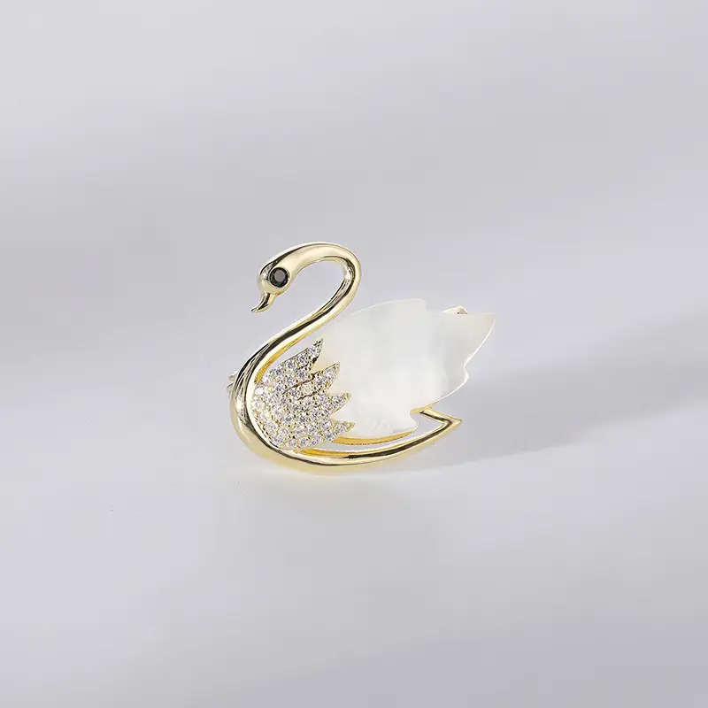 Swan Brooch with Seawater Shell & Crystal Accents - Image 3