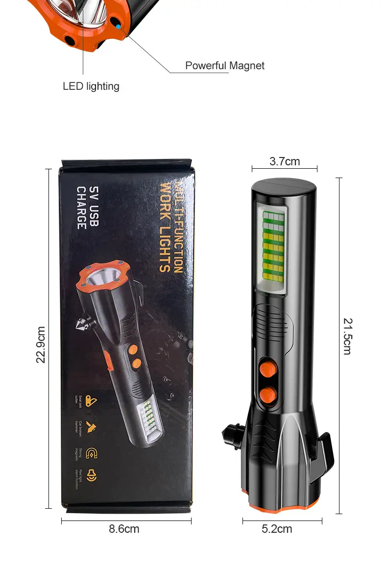 Tungsten Hammer Flashlight for Car Windows & Fire Rescue — feature 3