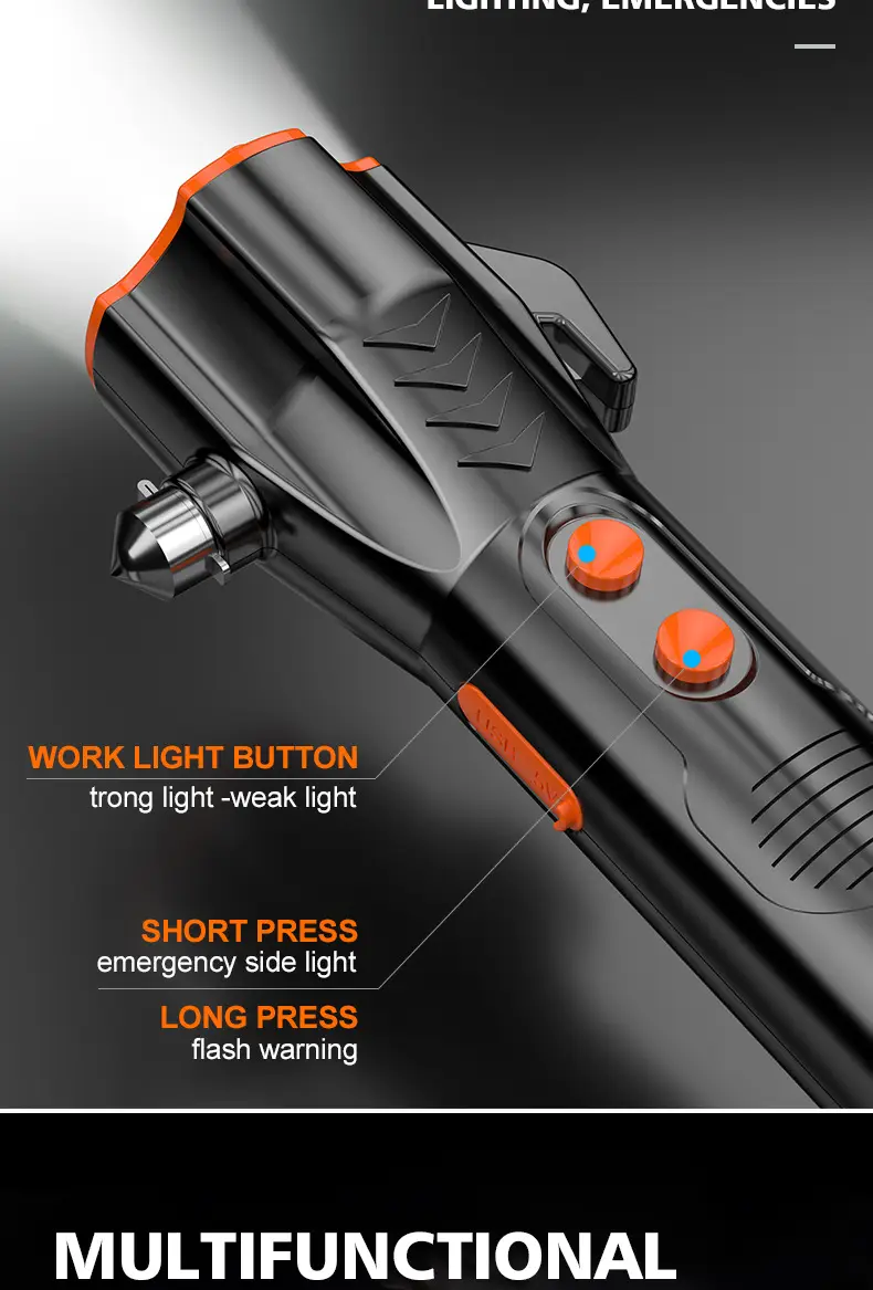 Tungsten Hammer Flashlight for Car Windows & Fire Rescue — feature 6